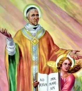 Ilustración de san Juan Eudes con Jesús y María
