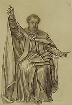 Esquisse de saint Pierre assis, une main levée